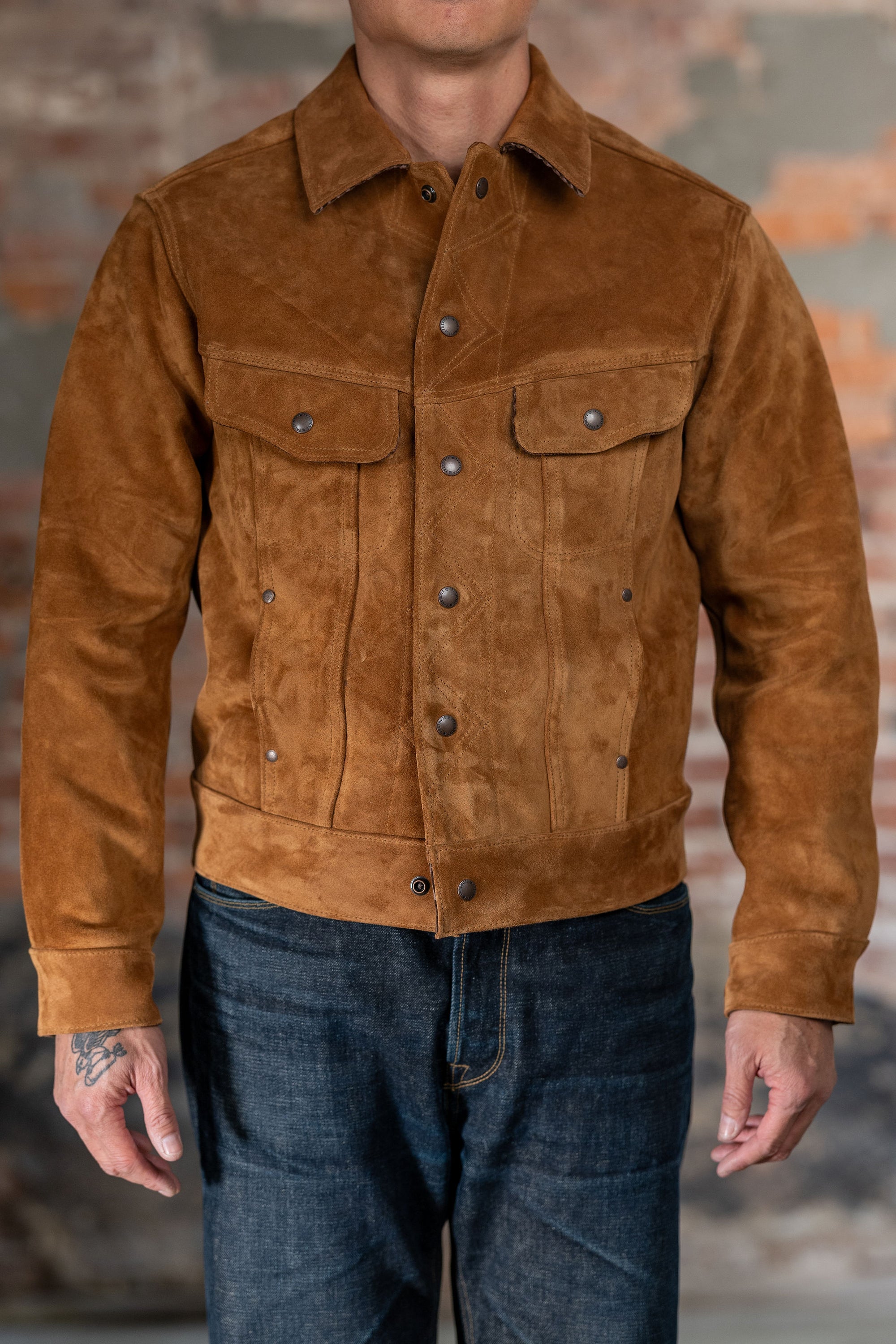 Freenote Cloth High Low Leather Jacket - 1.4mm Tobacco Suede