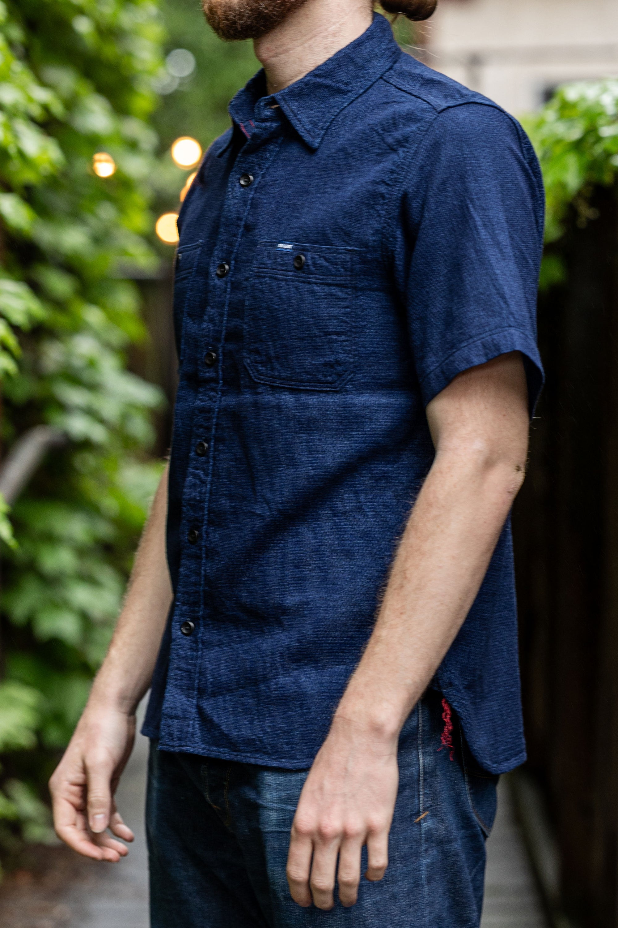 Iron Heart IHSH-417-IND 5oz Double Gauze Short Sleeved Work Shirt - Indigo