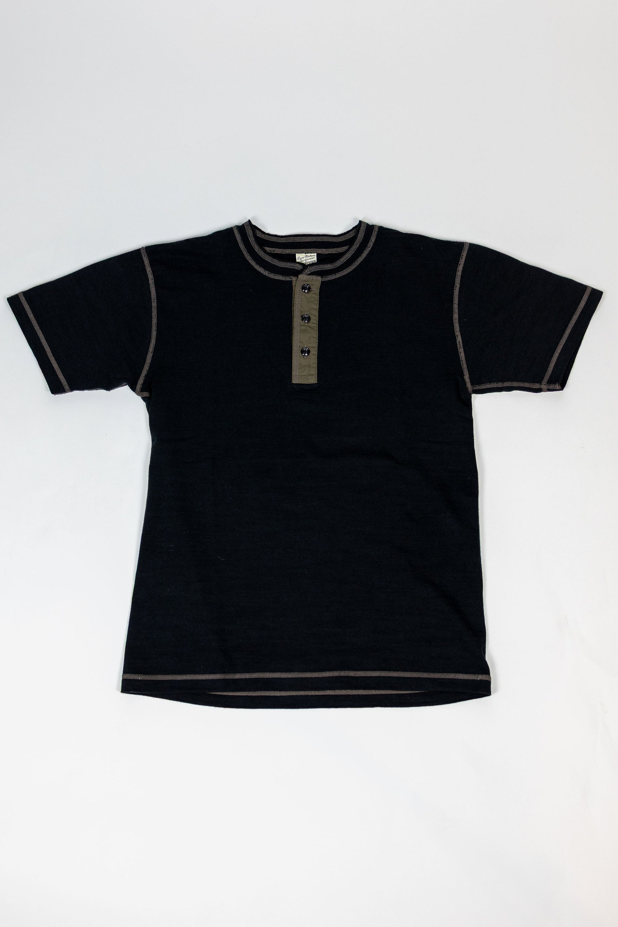 Buzz Rickson's BR79192 Slub Yarn Henley Neck T-Shirt - Black