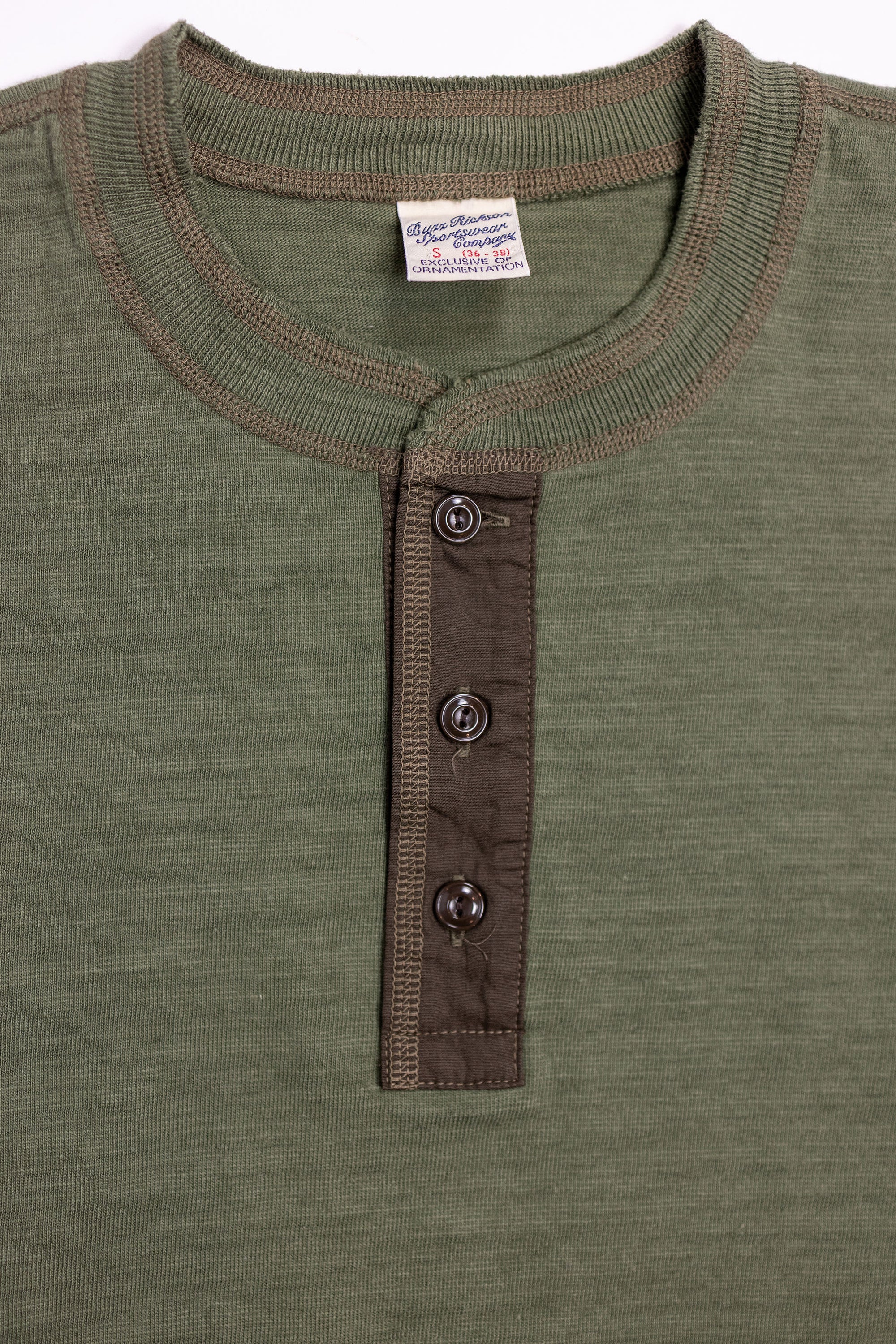 Buzz Rickson's BR79192 Slub Yarn Henley Neck T-Shirt - Olive