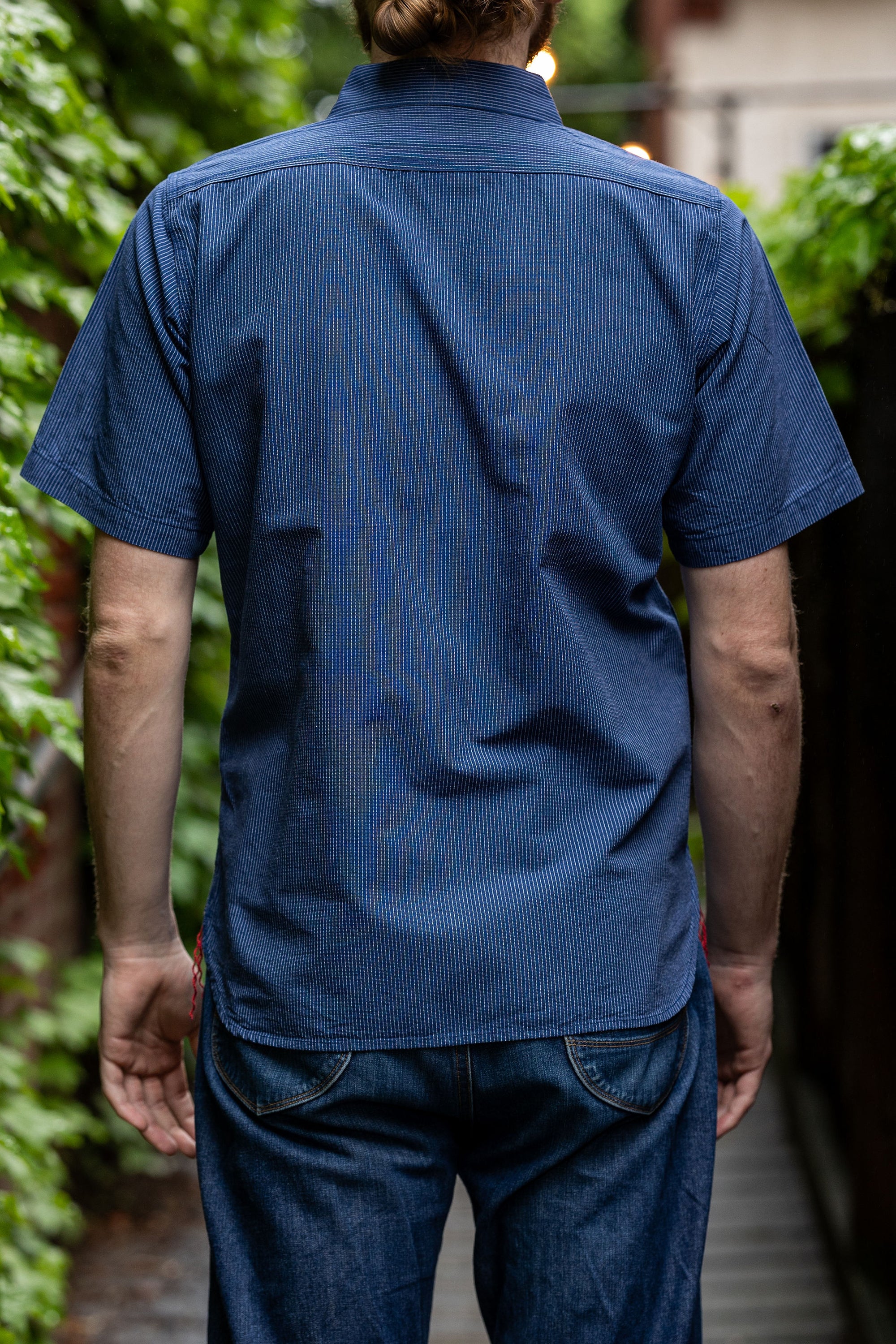 Iron Heart IHSH-420-PIN 5oz Selvedge Ox Cloth Short Sleeved Work Shirt - Pinstripe