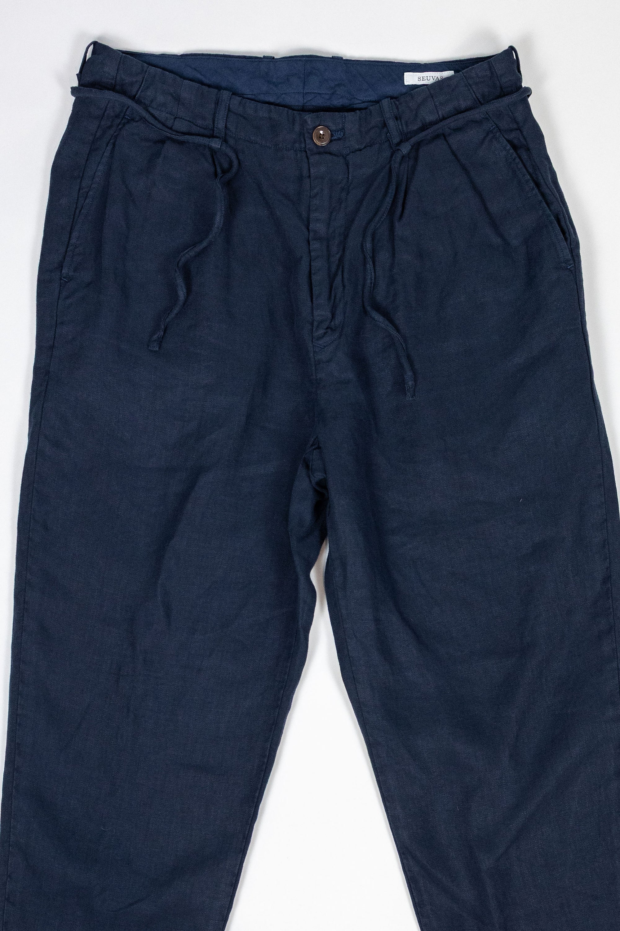 Seuvas Linen Tapered 2-Tuck Pants - Navy