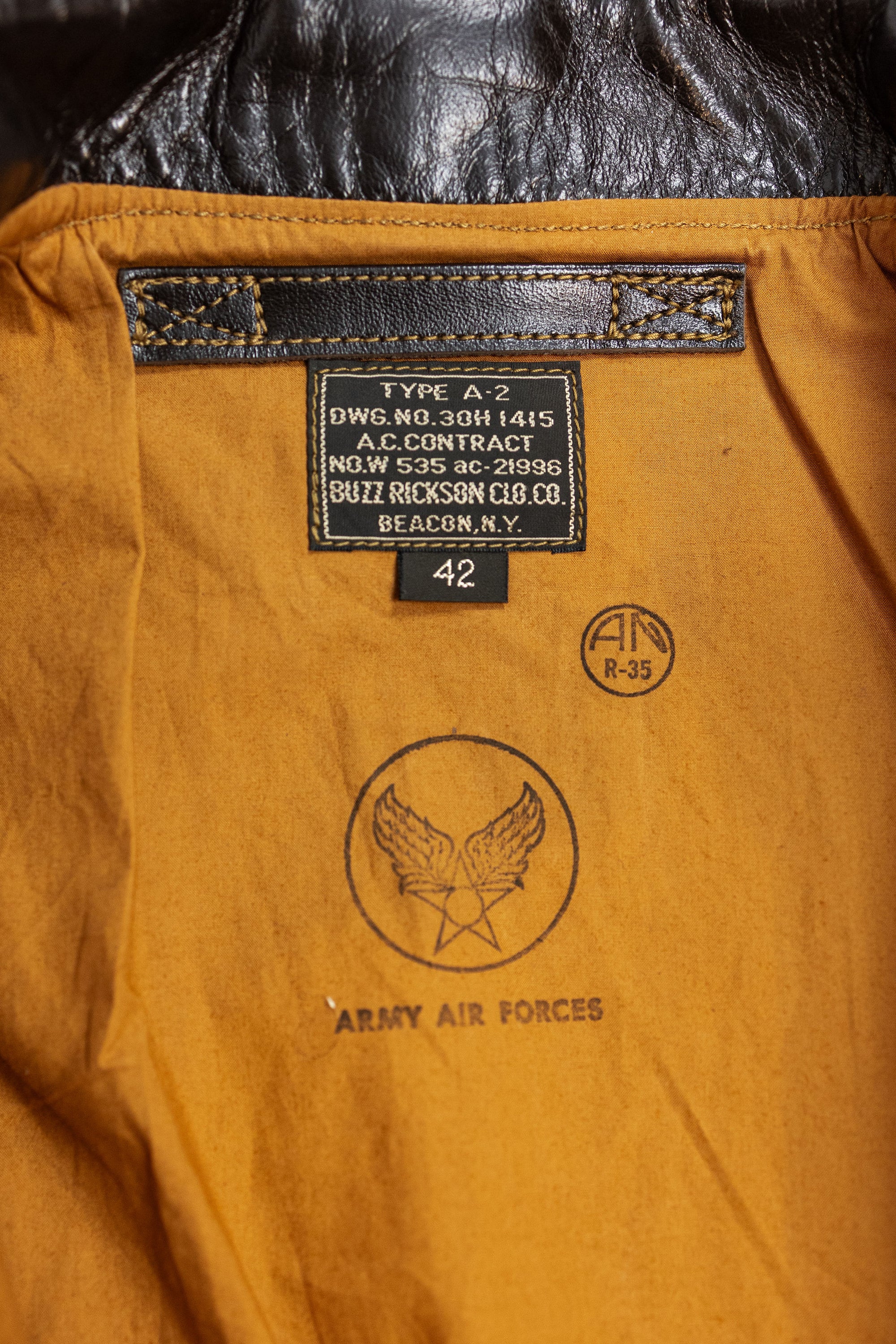 Buzz Rickson's BR80644 Type A-2 “Contract no. w535 AC-21996 Buzz Rickson Clo. Co. - S/Brown