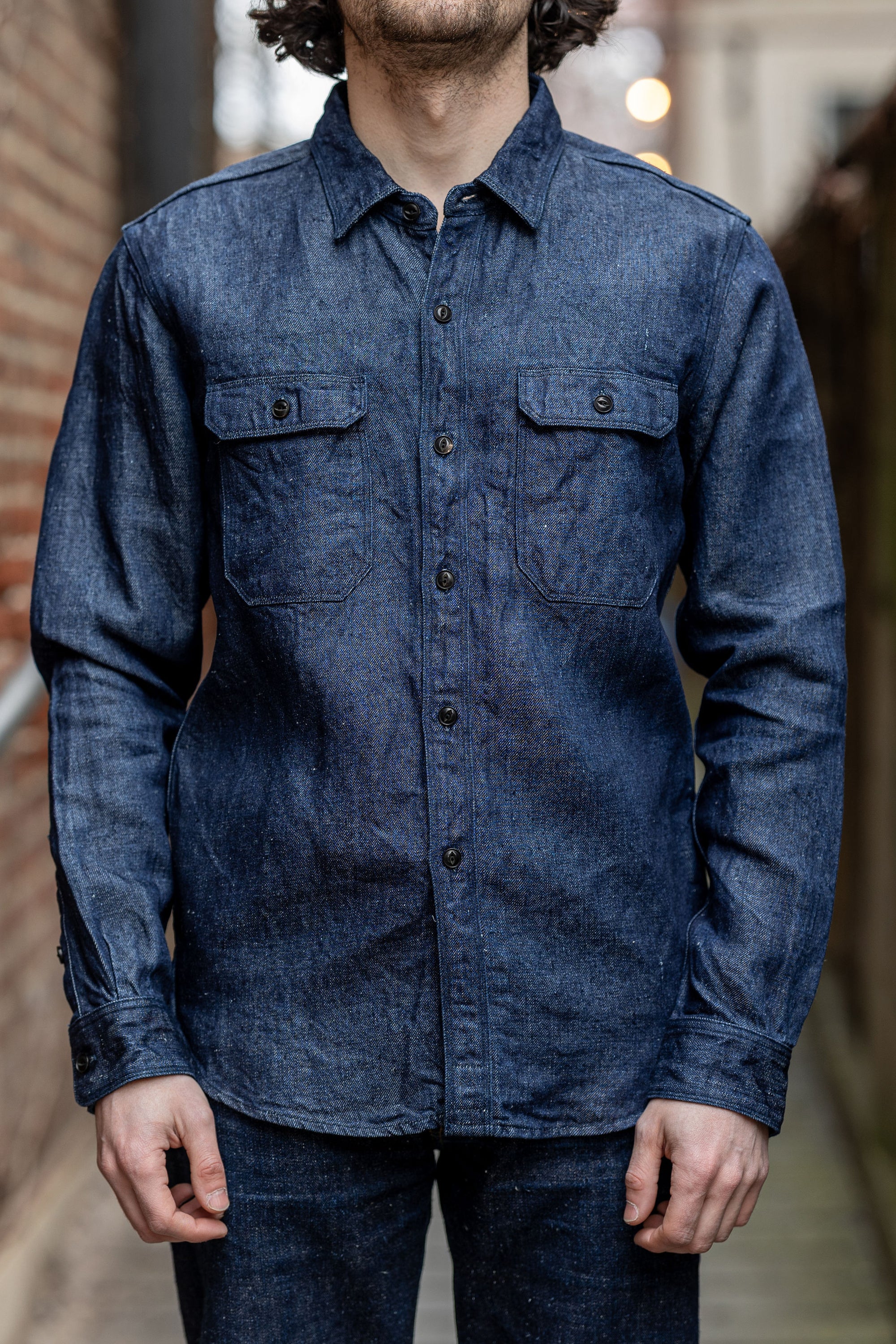 UES 502511 100% Linen Denim Shirt - Denim