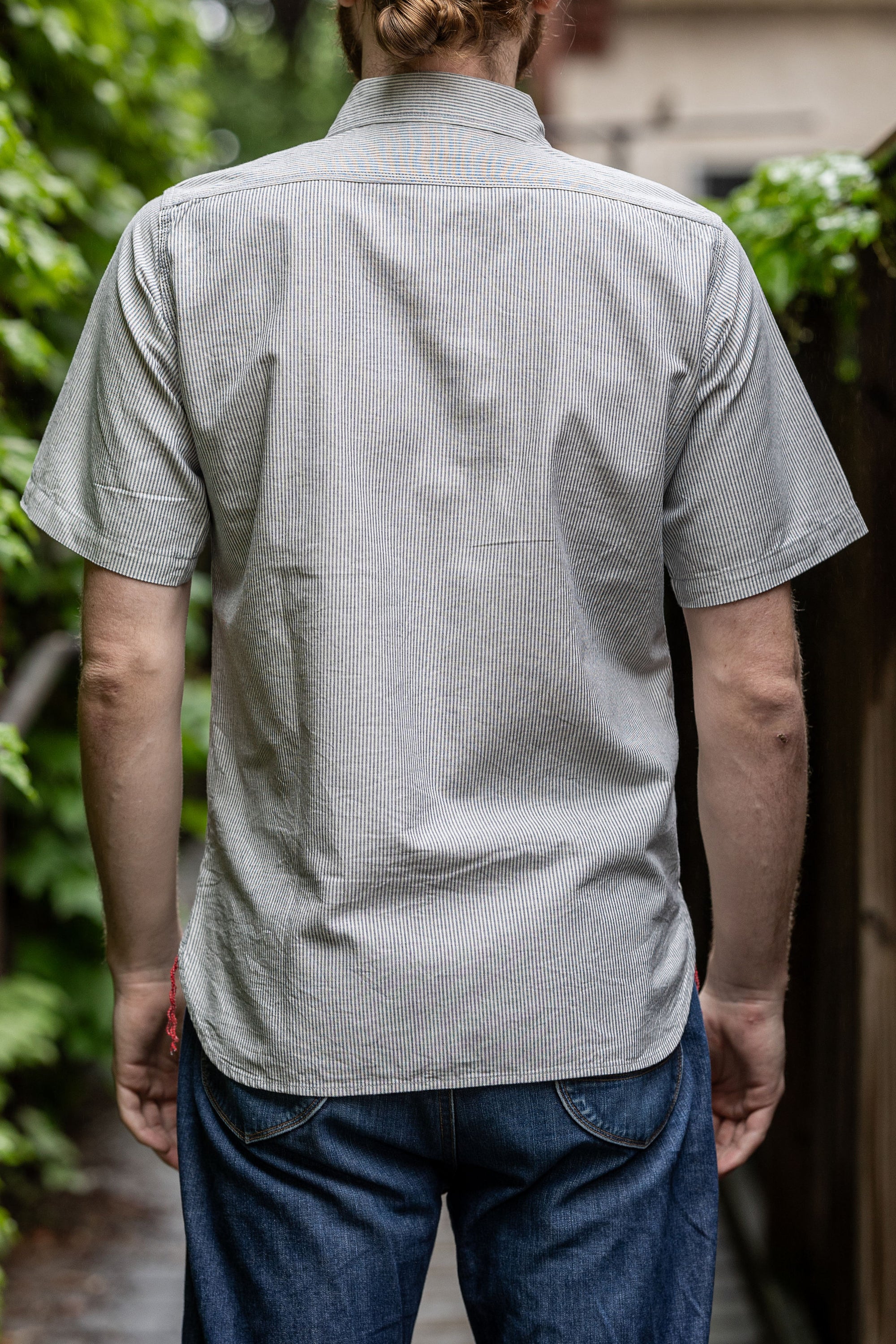 Iron Heart IHSH-420-HIC 5oz Selvedge Ox Cloth Short Sleeved Work Shirt - Hickory Stripe