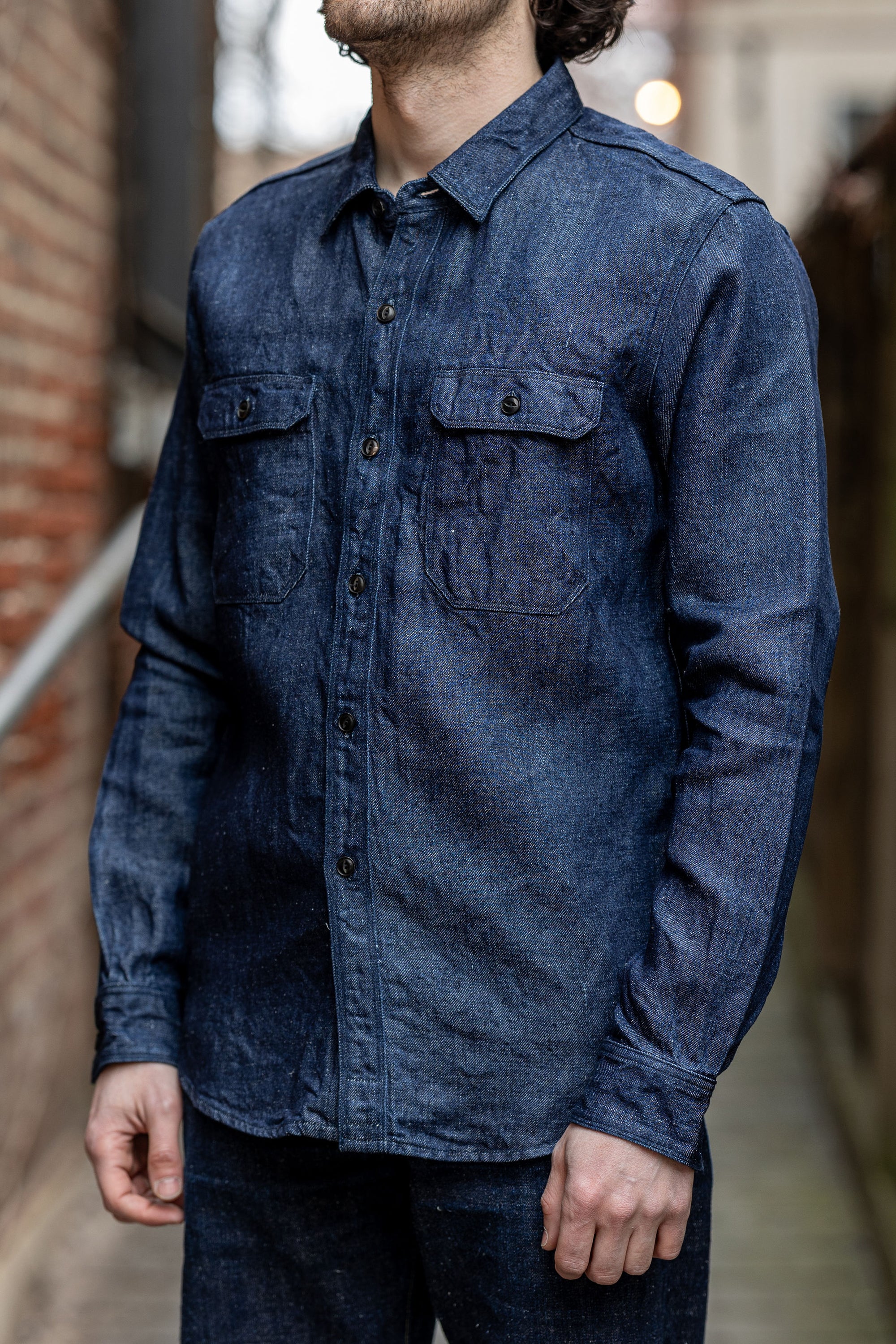 UES 502511 100% Linen Denim Shirt - Denim