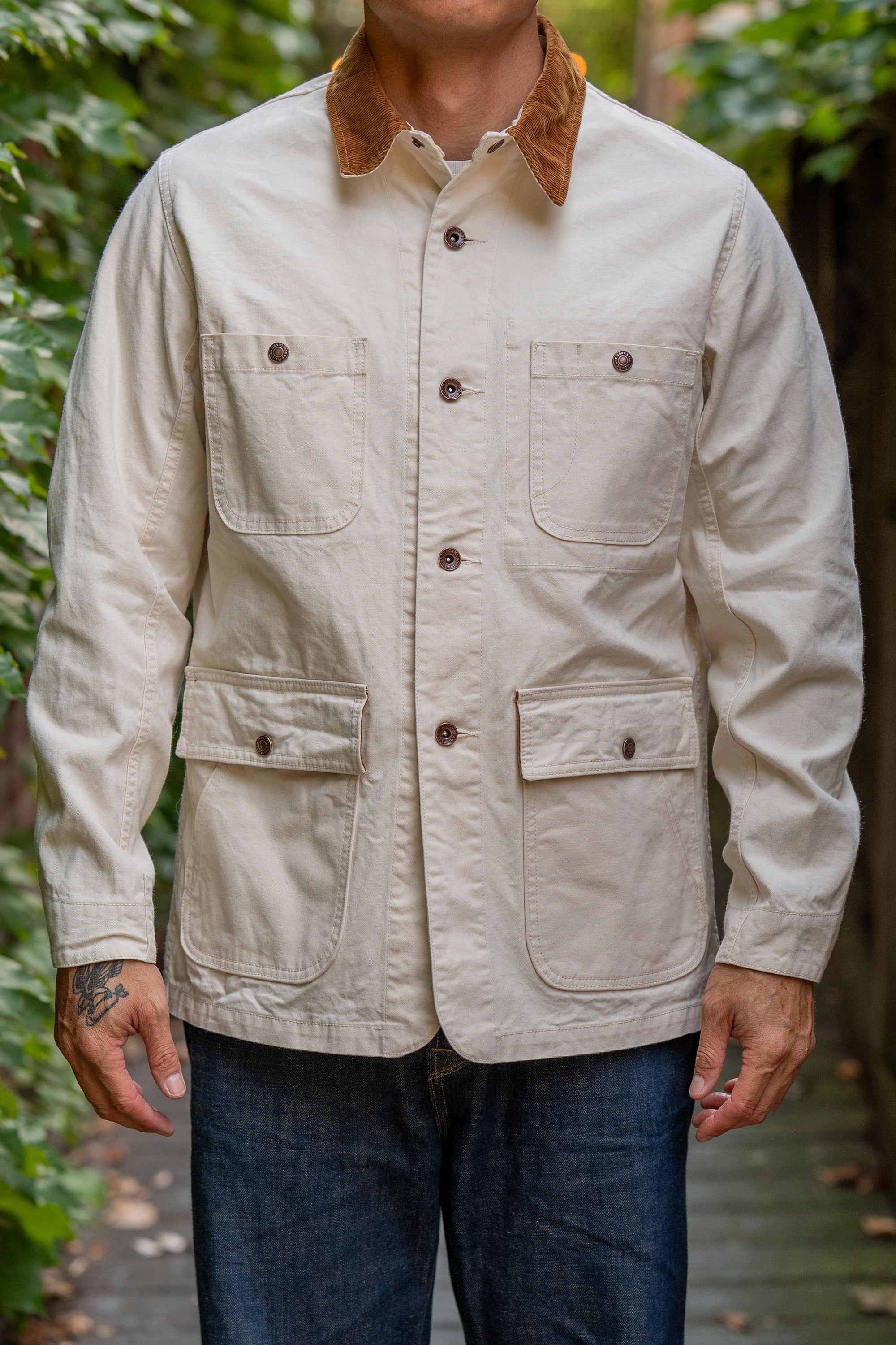 Iron Heart IHJ-148-IVO 10oz Kurashikizome Organic Cotton Duck Chore Jacket - Ivory