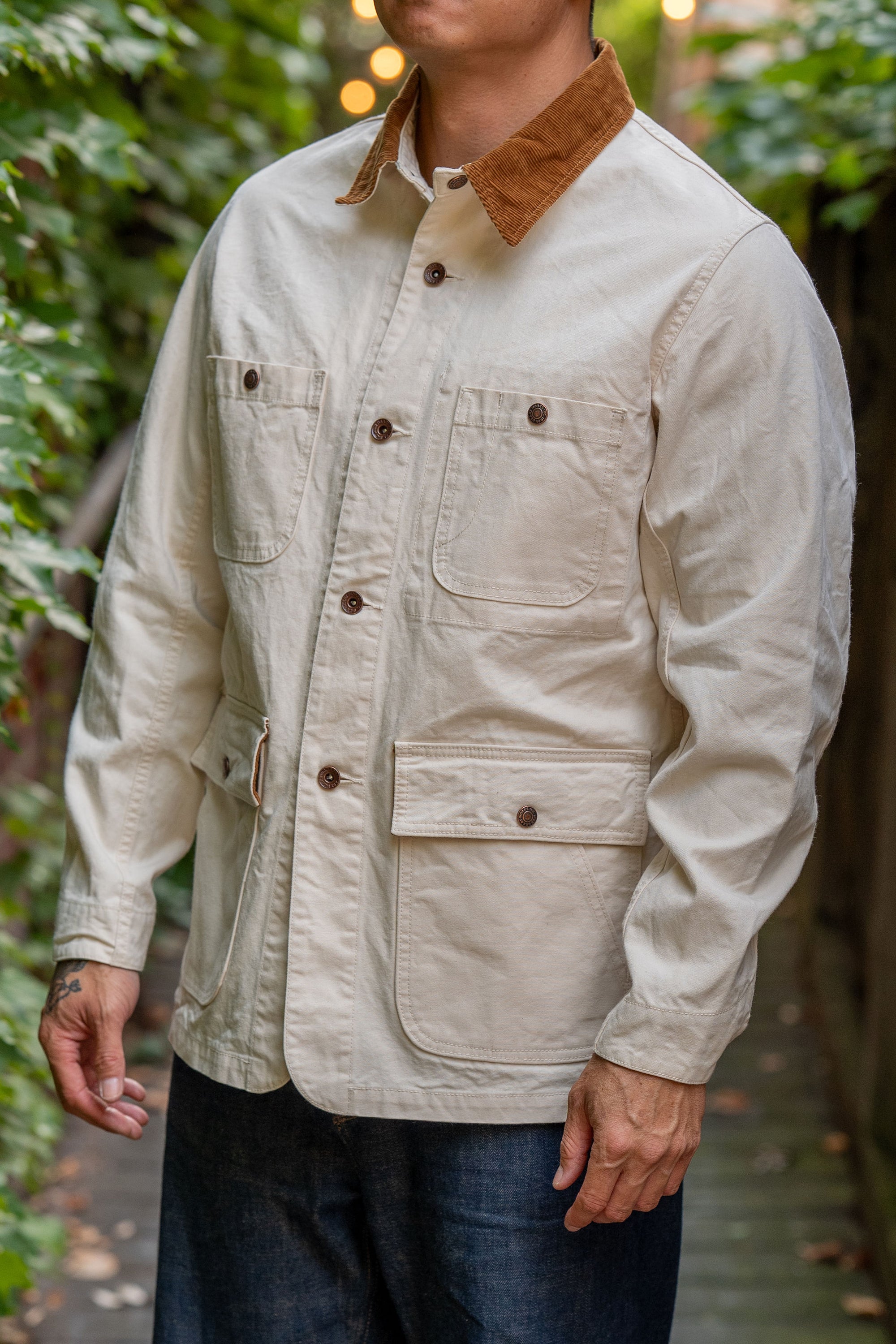 Iron Heart IHJ-148-IVO 10oz Kurashikizome Organic Cotton Duck Chore Jacket - Ivory