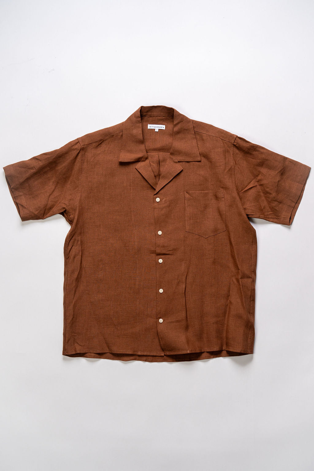 Blluemade Spread Collar Shirt - Leather Belgian Linen