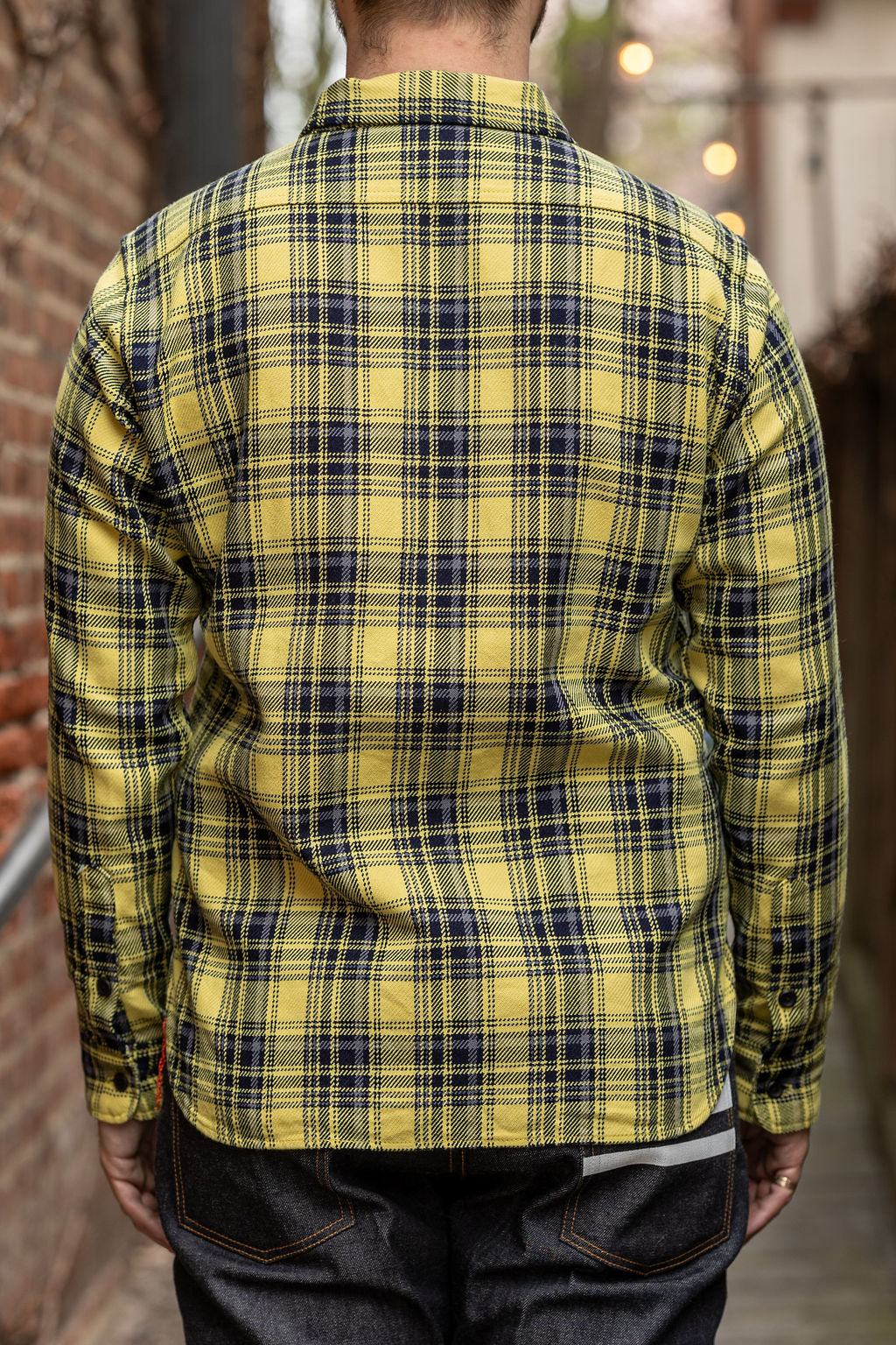 Iron Heart IHSH-412-YEL 9oz Selvedge Indigo Check Flannel Work Shirt - Yellow