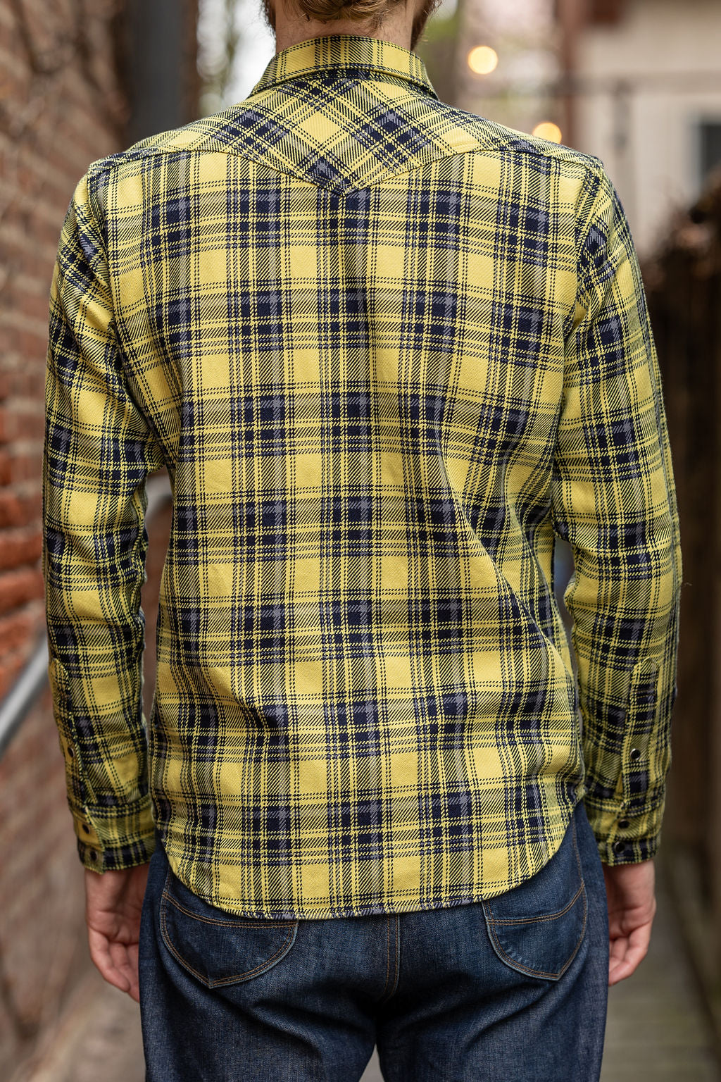 Iron Heart IHSH-411-YEL 9oz Selvedge Indigo Check Flannel Western Shirt - Yellow