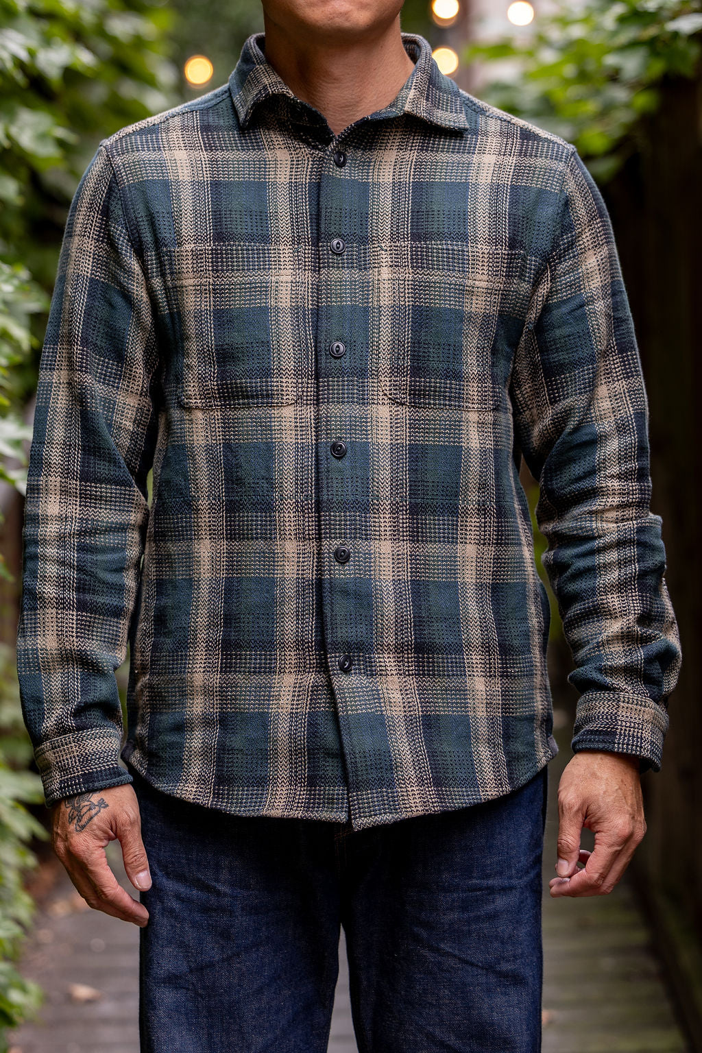 Indi + Ash Ames Workshirt - Iron/Teal Albers Handwoven Plaid