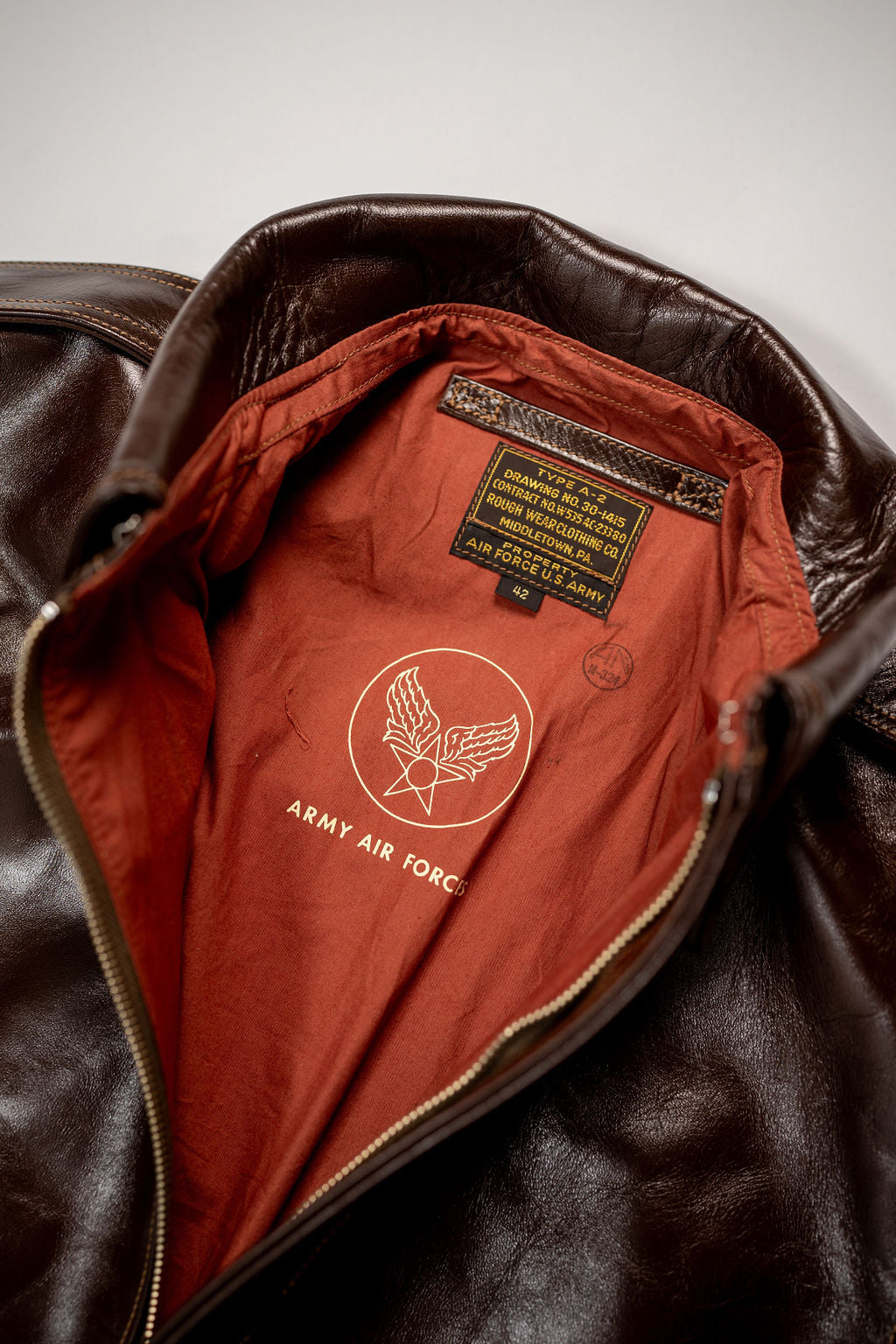 Buzz Rickson's BR80593 Type A-2 “Contract no. w535 AC-23380 Rough Wear Clothing co.” - S/Brown