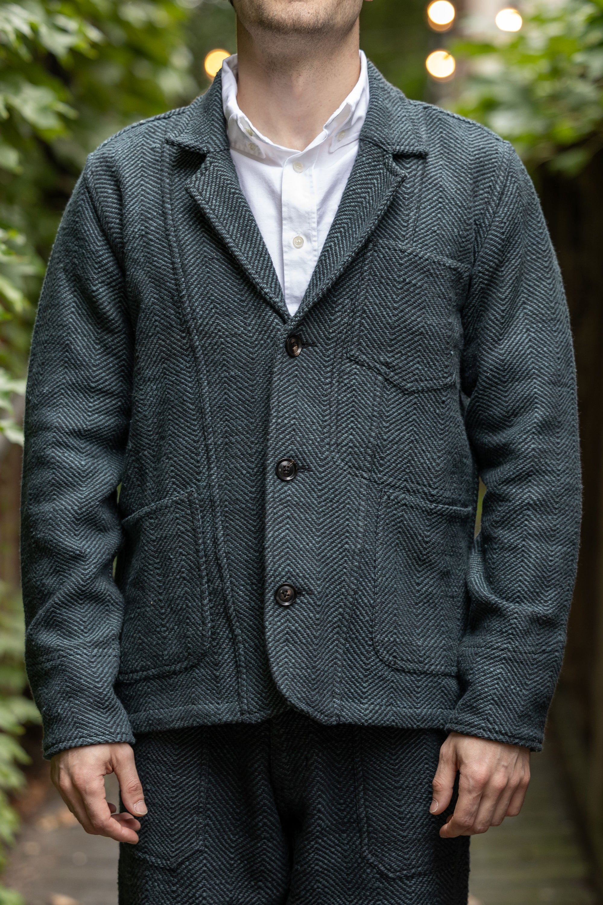 Indi + Ash Study Jacket - Midnight Teal/Iron Black Handspun Herringbone