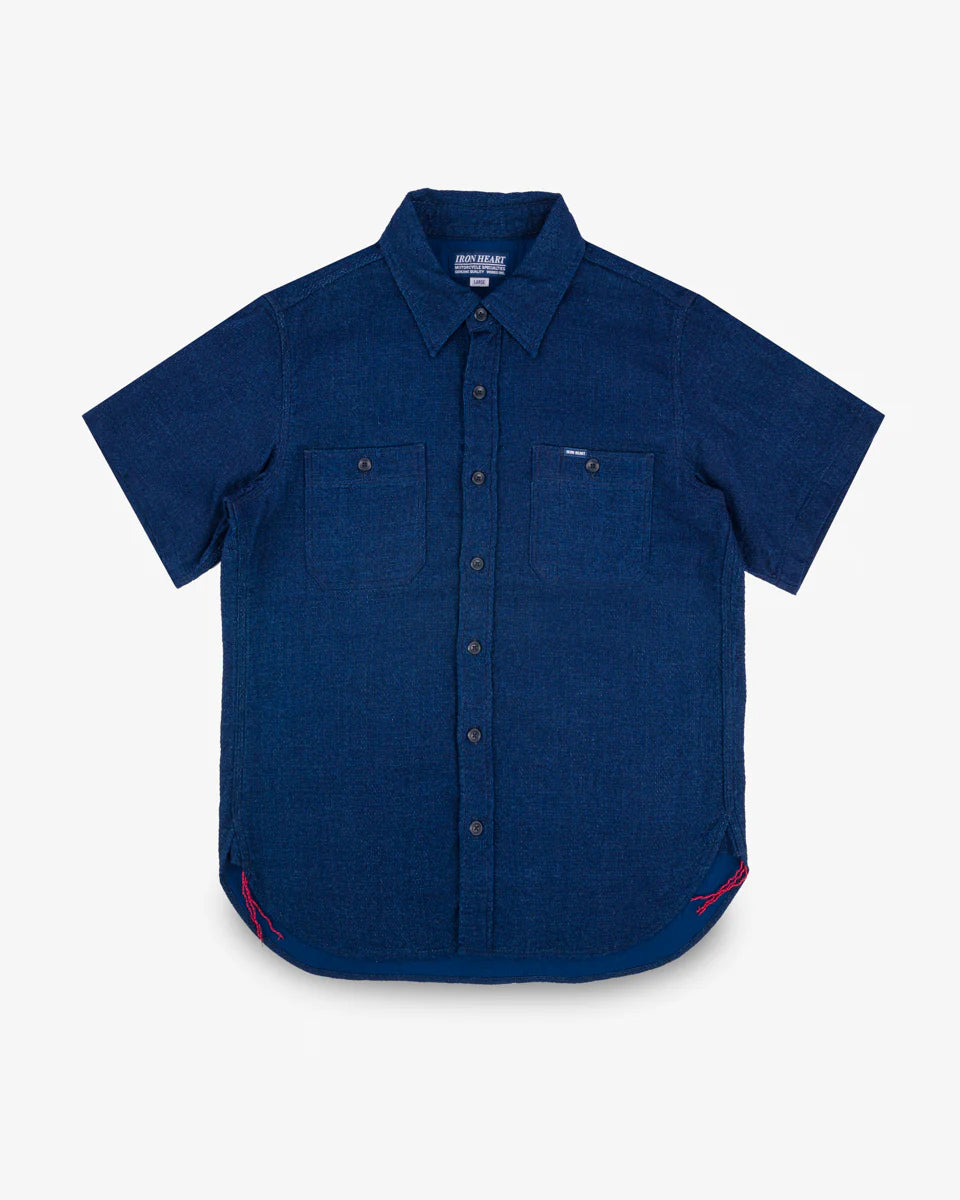 Iron Heart IHSH-417-IND 5oz Double Gauze Short Sleeved Work Shirt - Indigo