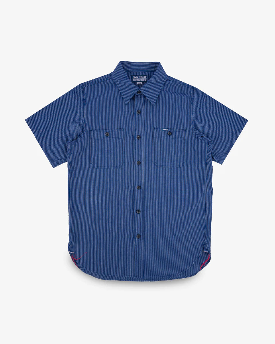Iron Heart IHSH-420-PIN 5oz Selvedge Ox Cloth Short Sleeved Work Shirt - Pinstripe