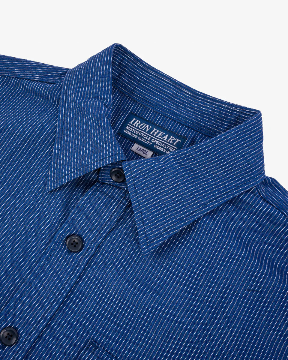 Iron Heart IHSH-420-PIN 5oz Selvedge Ox Cloth Short Sleeved Work Shirt - Pinstripe