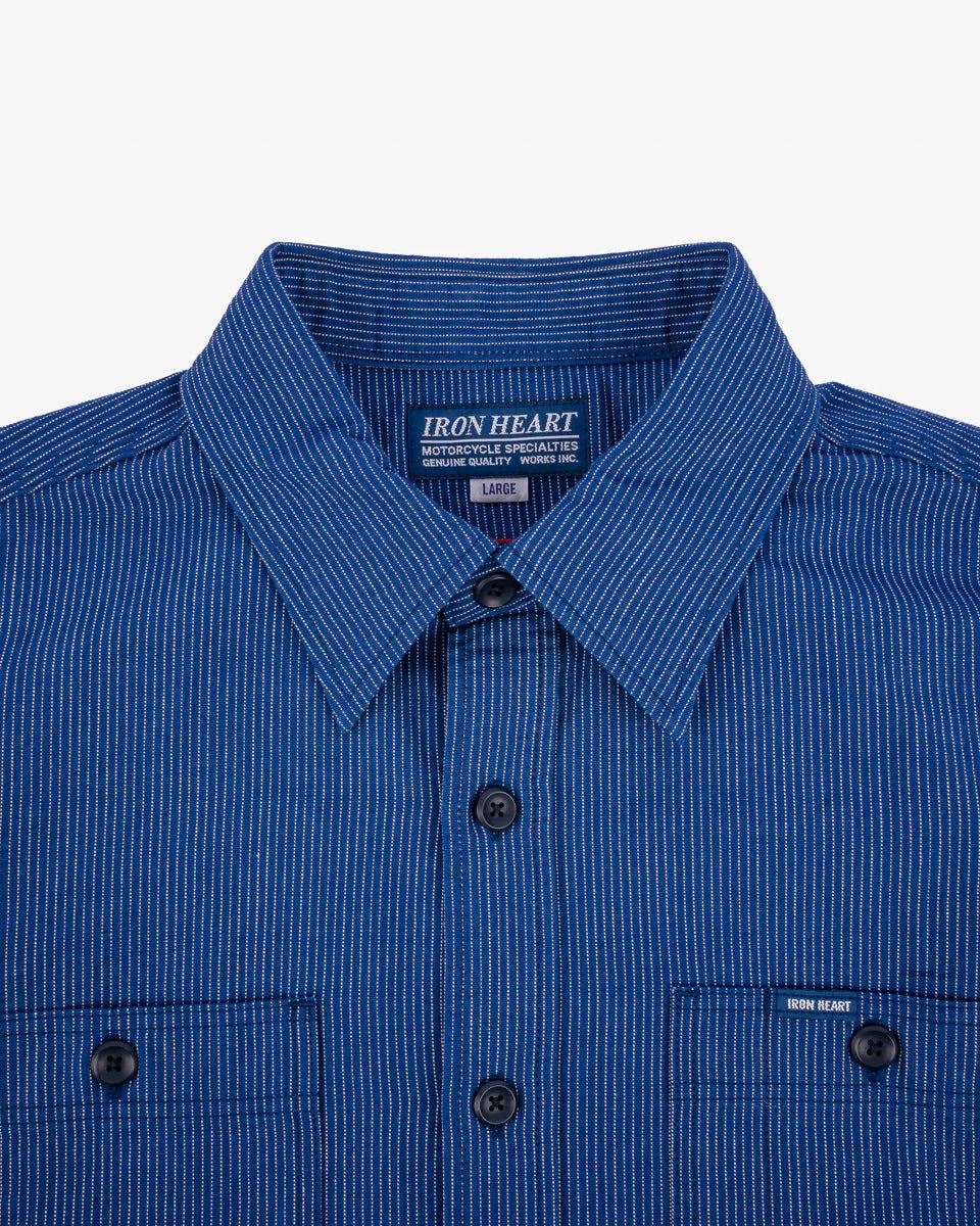 Iron Heart IHSH-420-PIN 5oz Selvedge Ox Cloth Short Sleeved Work Shirt - Pinstripe