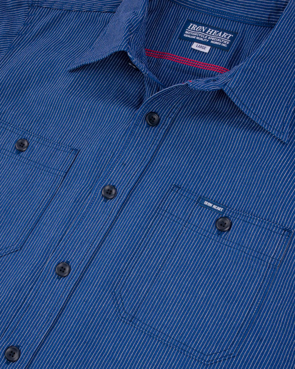 Iron Heart IHSH-420-PIN 5oz Selvedge Ox Cloth Short Sleeved Work Shirt - Pinstripe