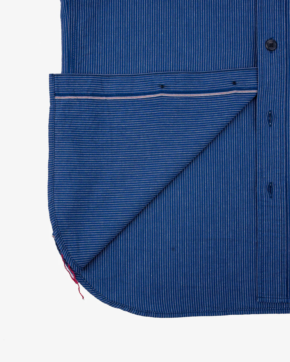 Iron Heart IHSH-420-PIN 5oz Selvedge Ox Cloth Short Sleeved Work Shirt - Pinstripe