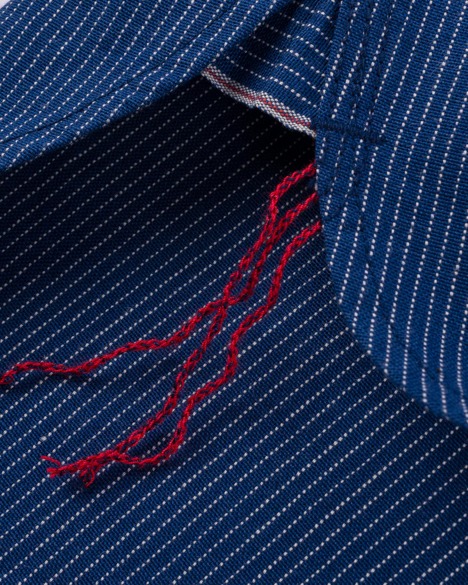 Iron Heart IHSH-420-PIN 5oz Selvedge Ox Cloth Short Sleeved Work Shirt - Pinstripe