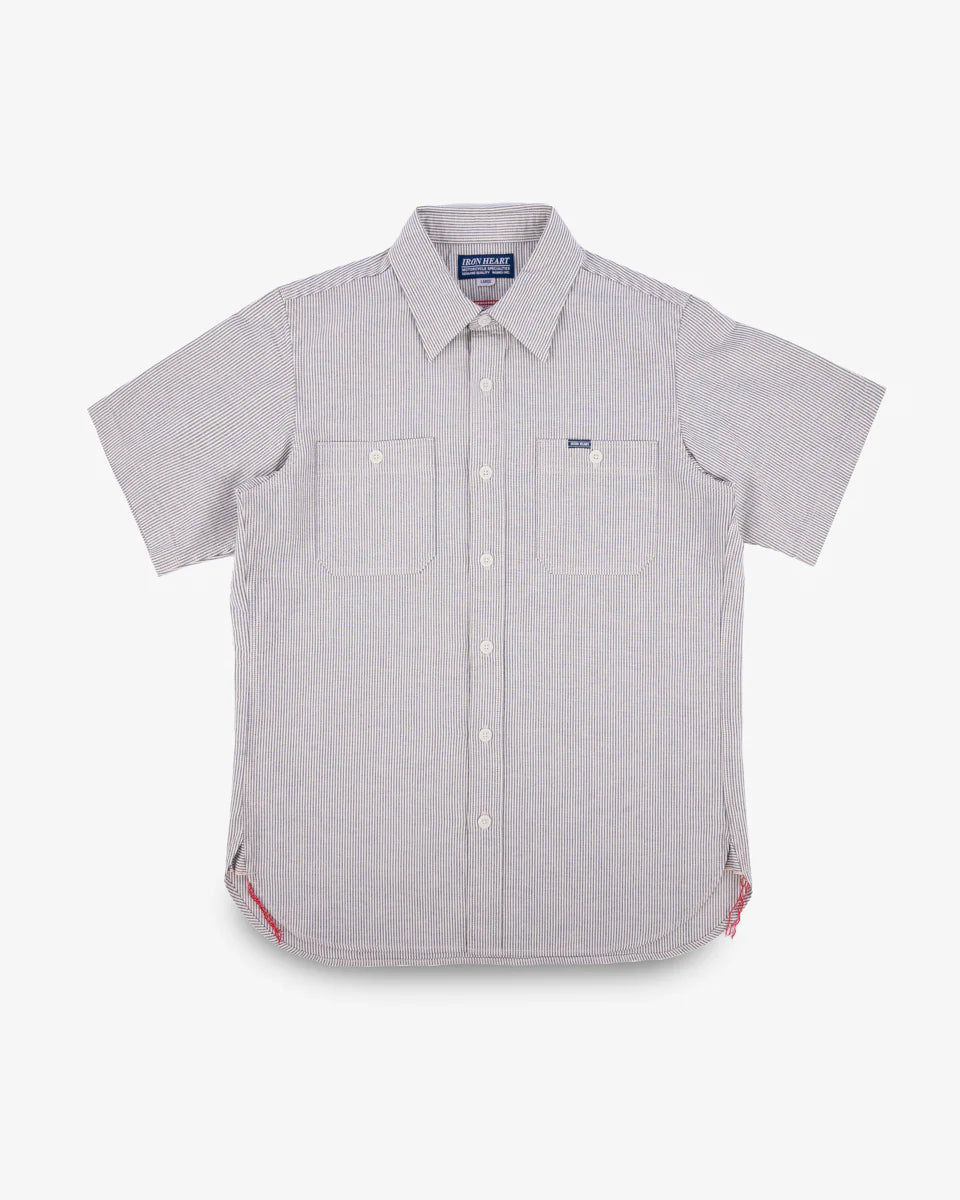 Iron Heart IHSH-420-HIC 5oz Selvedge Ox Cloth Short Sleeved Work Shirt - Hickory Stripe