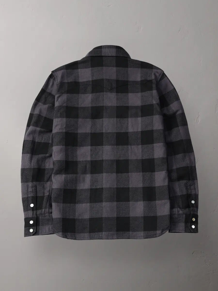 The Flat Head SNW-101L Block Check Western Flannel Shirt - Grey/Black