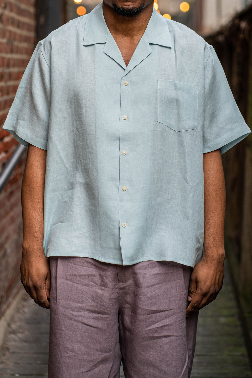 Blluemade Spread Collar Shirt - Light Blue Belgian Linen