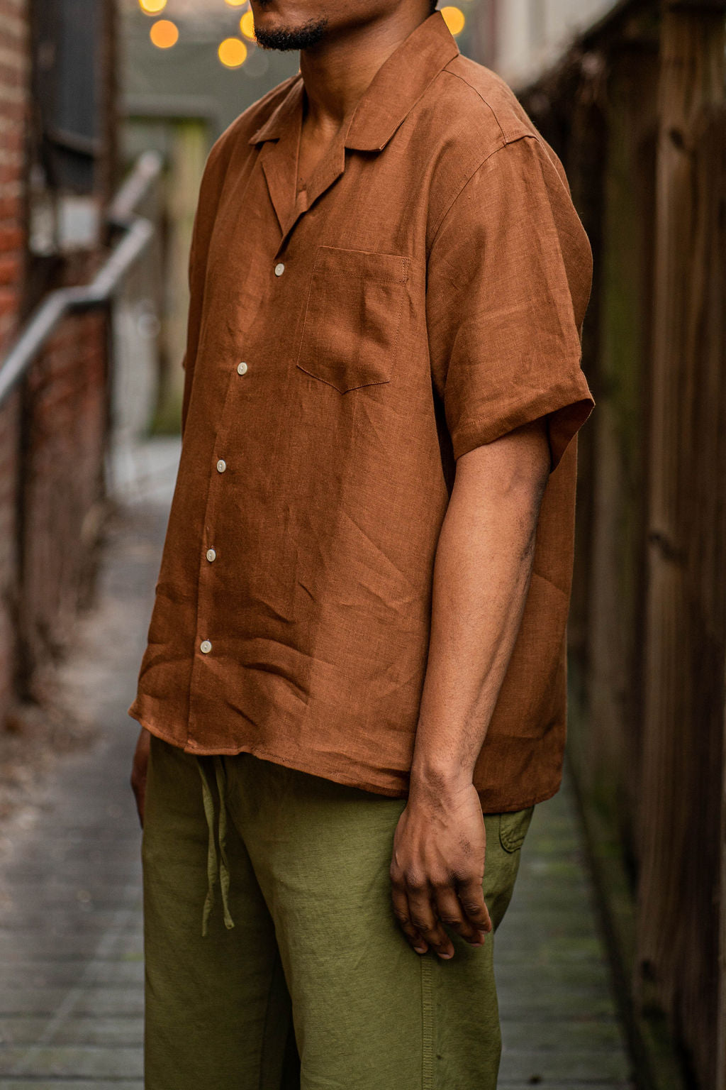 Blluemade Spread Collar Shirt - Leather Belgian Linen