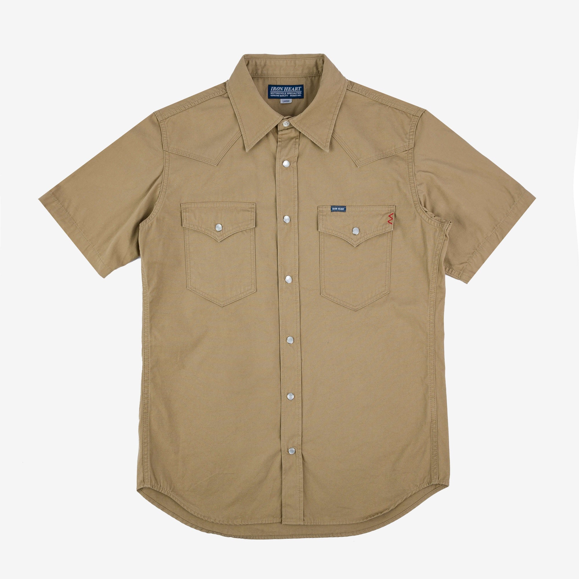 Iron Heart IHSH-387-KHA 7oz Fatigue Cloth Short Sleeved Western Shirt - Khaki