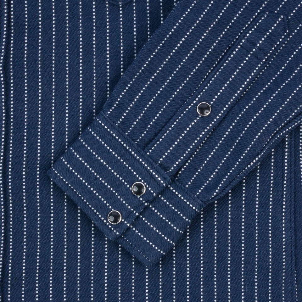 Iron Heart IHSH-401-NAV Ultra Heavy Flannel Chalk Stripe Western Shirt - Navy