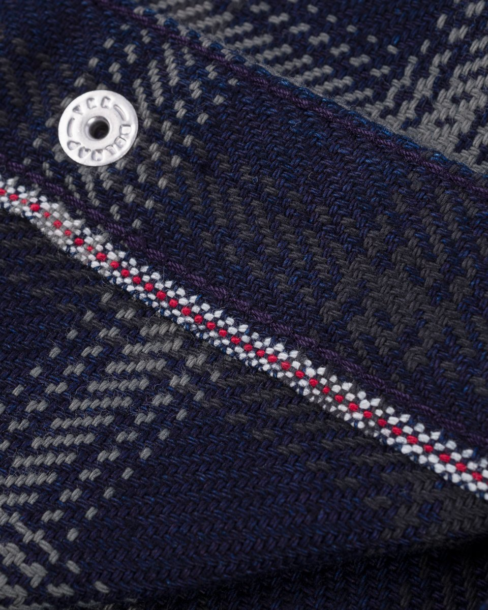 Iron Heart IHSH-411-BLK 9oz Selvedge Indigo Check Flannel Western Shirt - Black