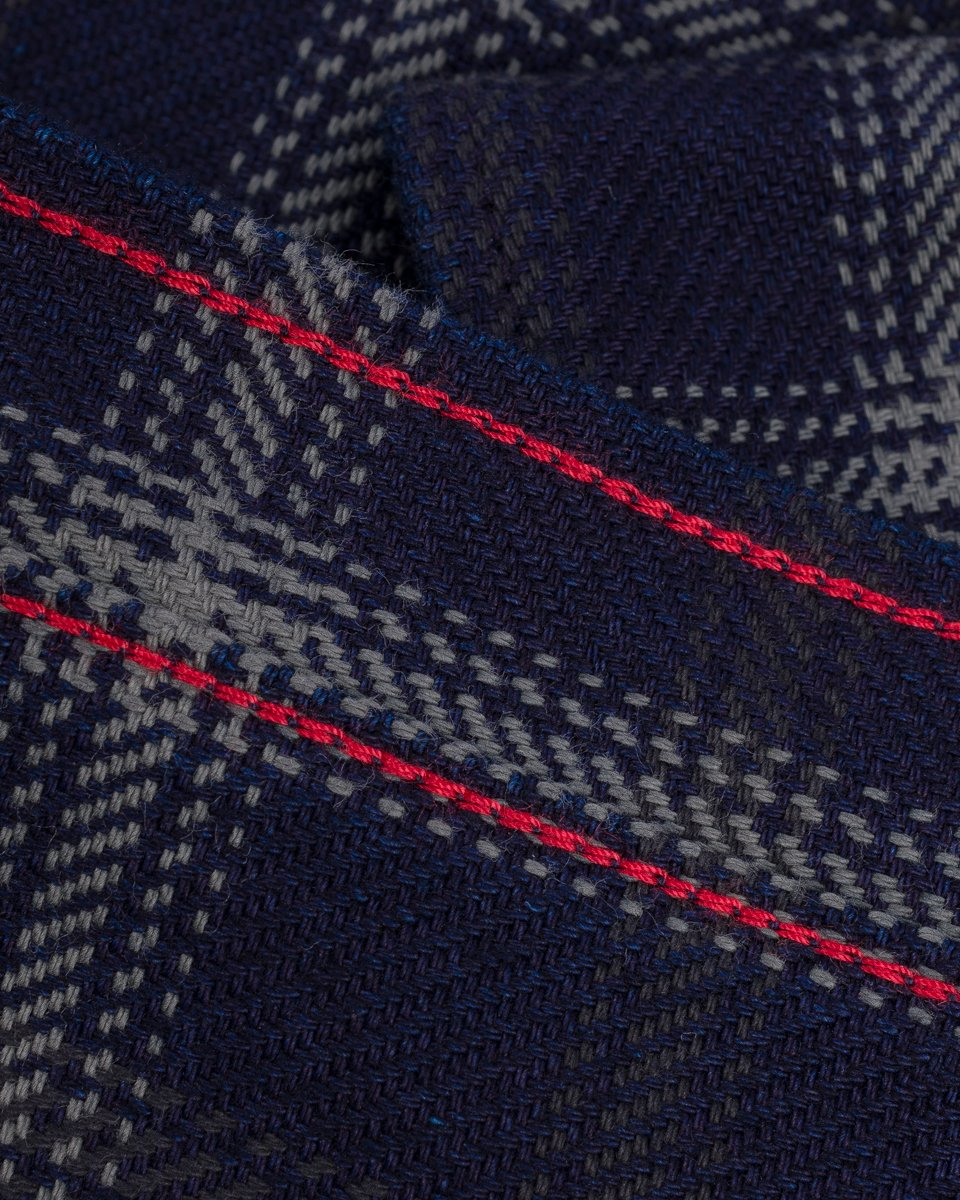 Iron Heart IHSH-411-BLK 9oz Selvedge Indigo Check Flannel Western Shirt - Black