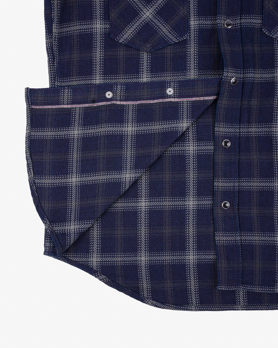 Iron Heart IHSH-411-BLK 9oz Selvedge Indigo Check Flannel Western Shirt - Black