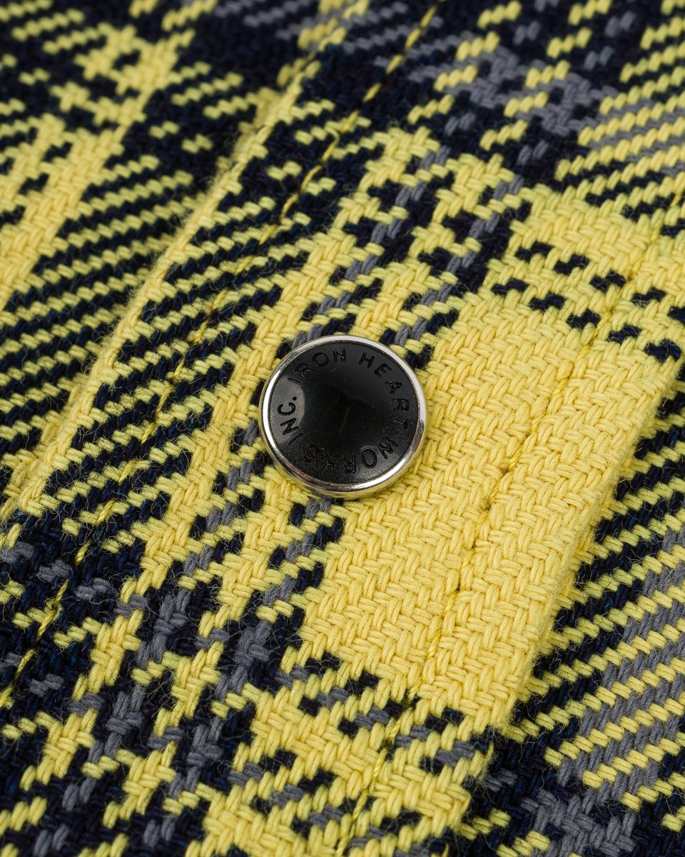 Iron Heart IHSH-411-YEL 9oz Selvedge Indigo Check Flannel Western Shirt - Yellow