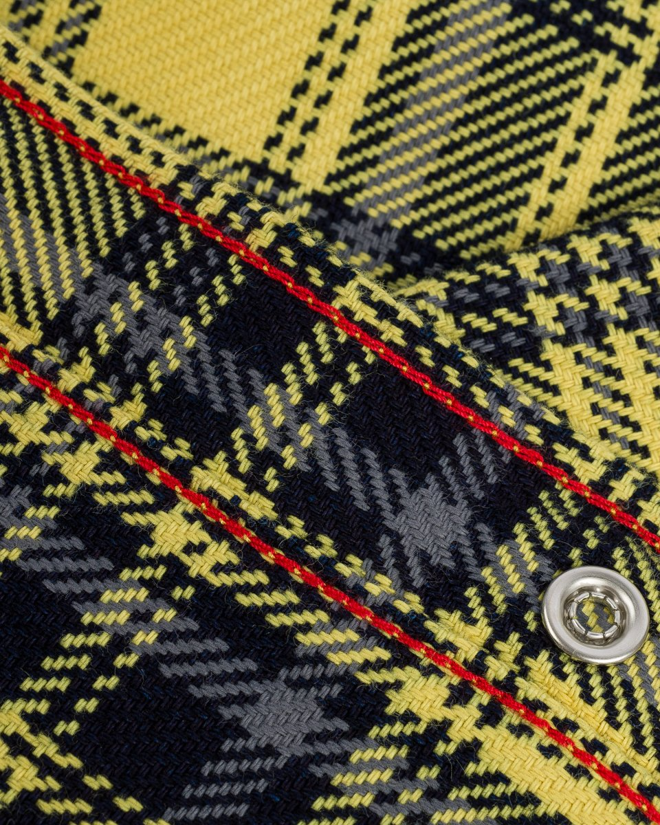 Iron Heart IHSH-411-YEL 9oz Selvedge Indigo Check Flannel Western Shirt - Yellow