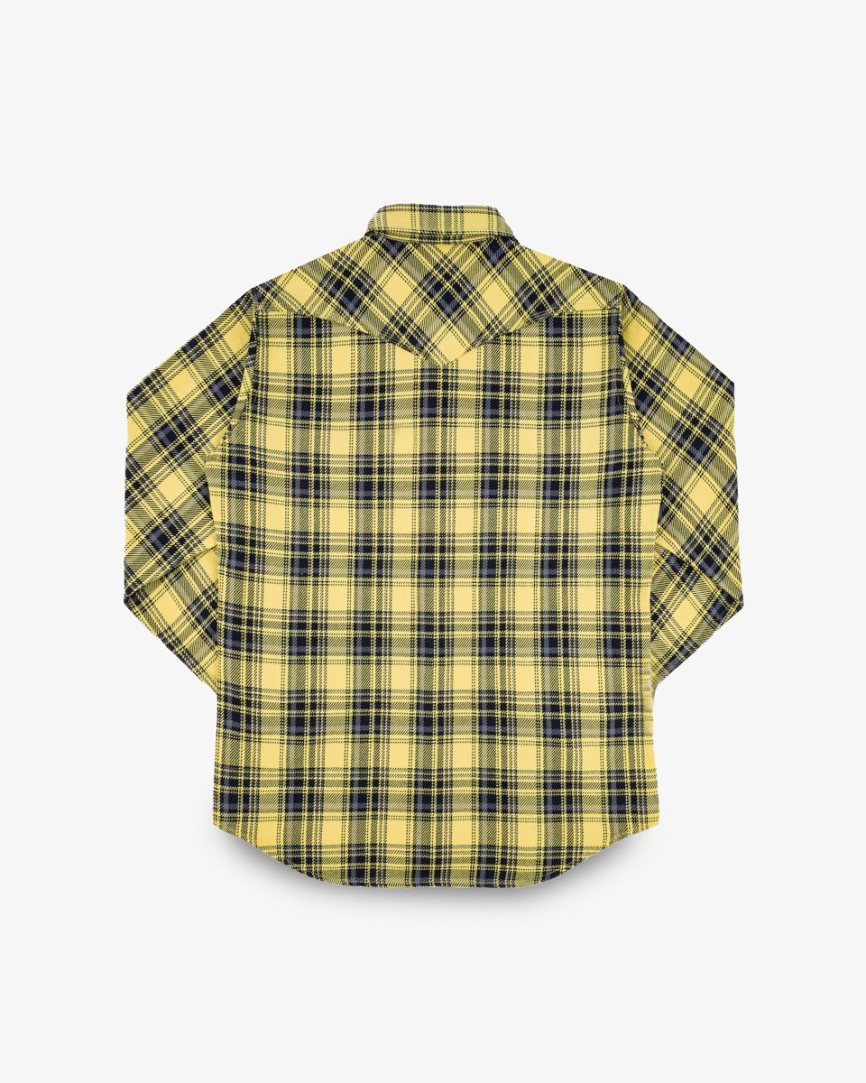 Iron Heart IHSH-411-YEL 9oz Selvedge Indigo Check Flannel Western Shirt - Yellow