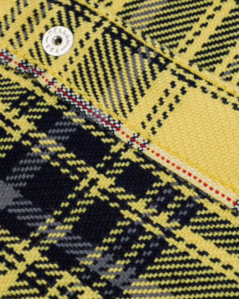 Iron Heart IHSH-411-YEL 9oz Selvedge Indigo Check Flannel Western Shirt - Yellow
