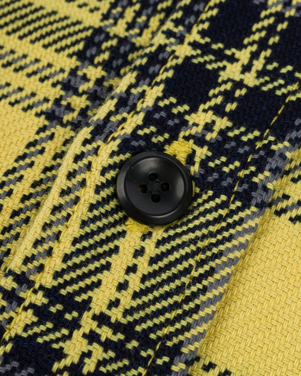 Iron Heart IHSH-412-YEL 9oz Selvedge Indigo Check Flannel Work Shirt - Yellow