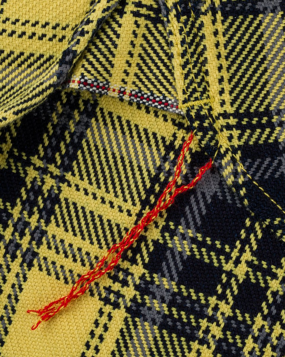 Iron Heart IHSH-412-YEL 9oz Selvedge Indigo Check Flannel Work Shirt - Yellow