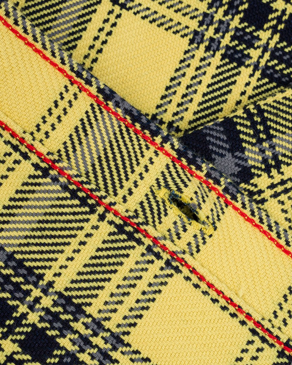 Iron Heart IHSH-412-YEL 9oz Selvedge Indigo Check Flannel Work Shirt - Yellow