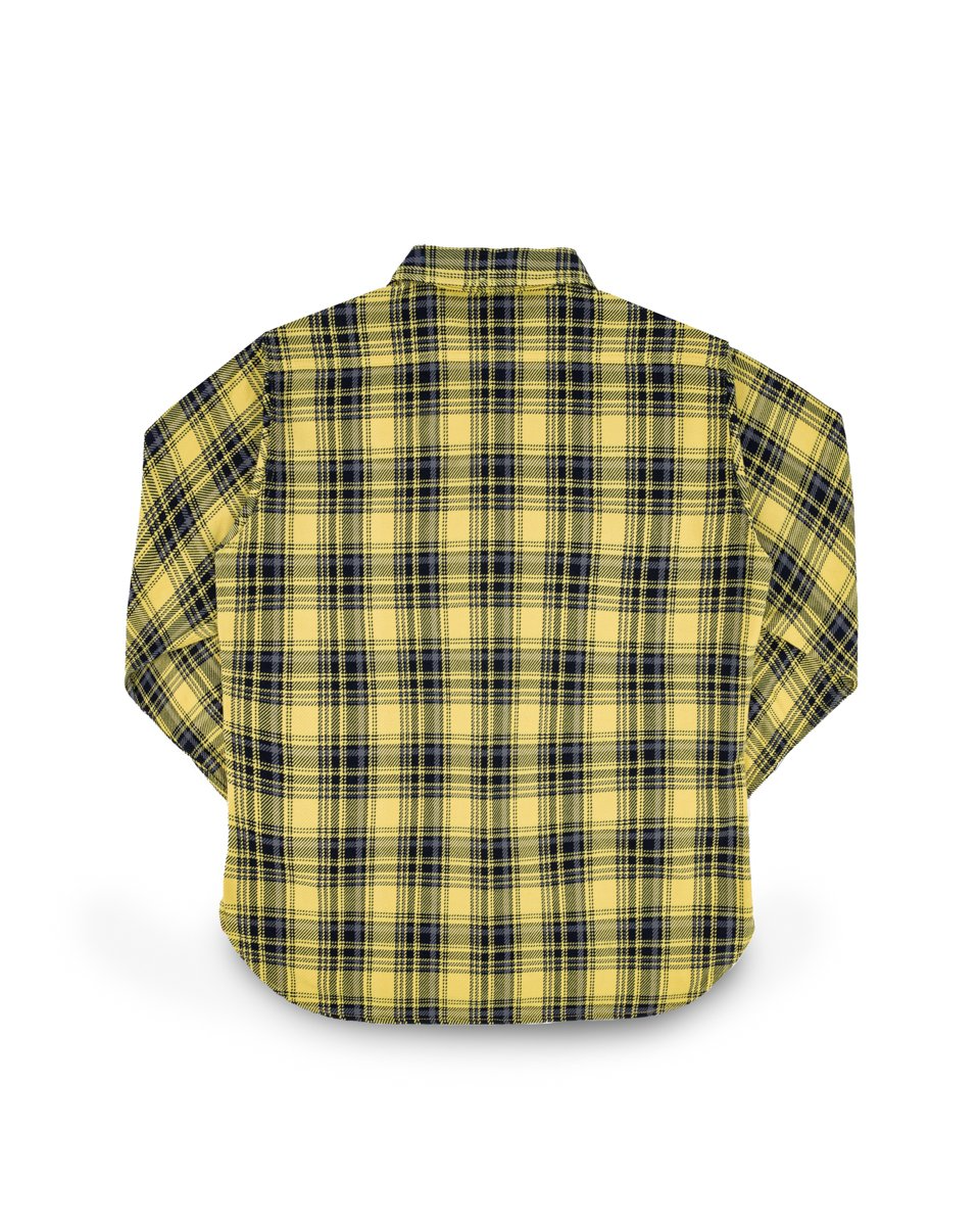 Iron Heart IHSH-412-YEL 9oz Selvedge Indigo Check Flannel Work Shirt - Yellow