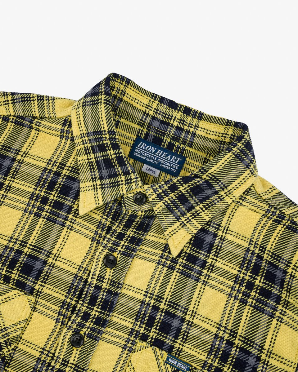 Iron Heart IHSH-412-YEL 9oz Selvedge Indigo Check Flannel Work Shirt - Yellow