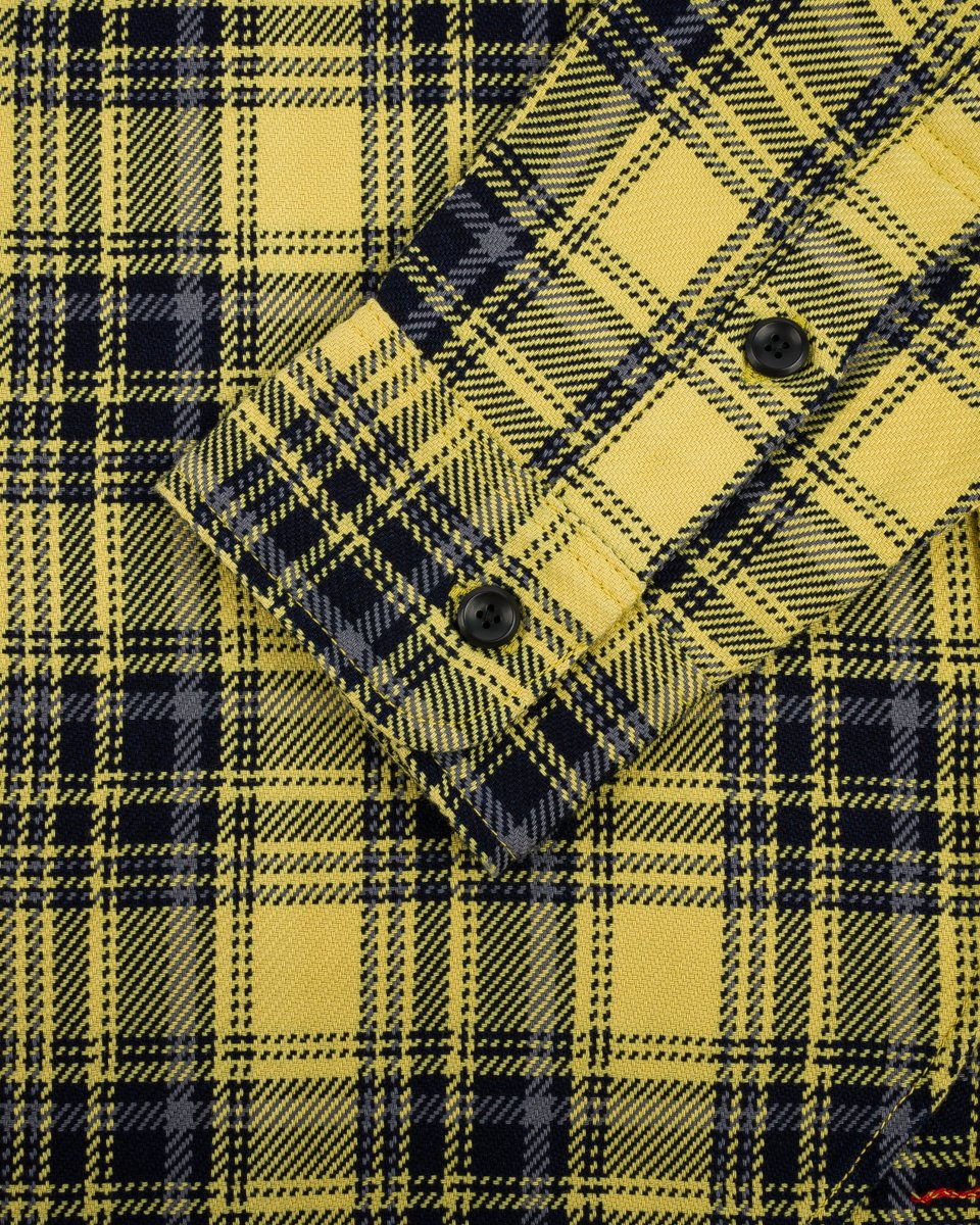 Iron Heart IHSH-412-YEL 9oz Selvedge Indigo Check Flannel Work Shirt - Yellow