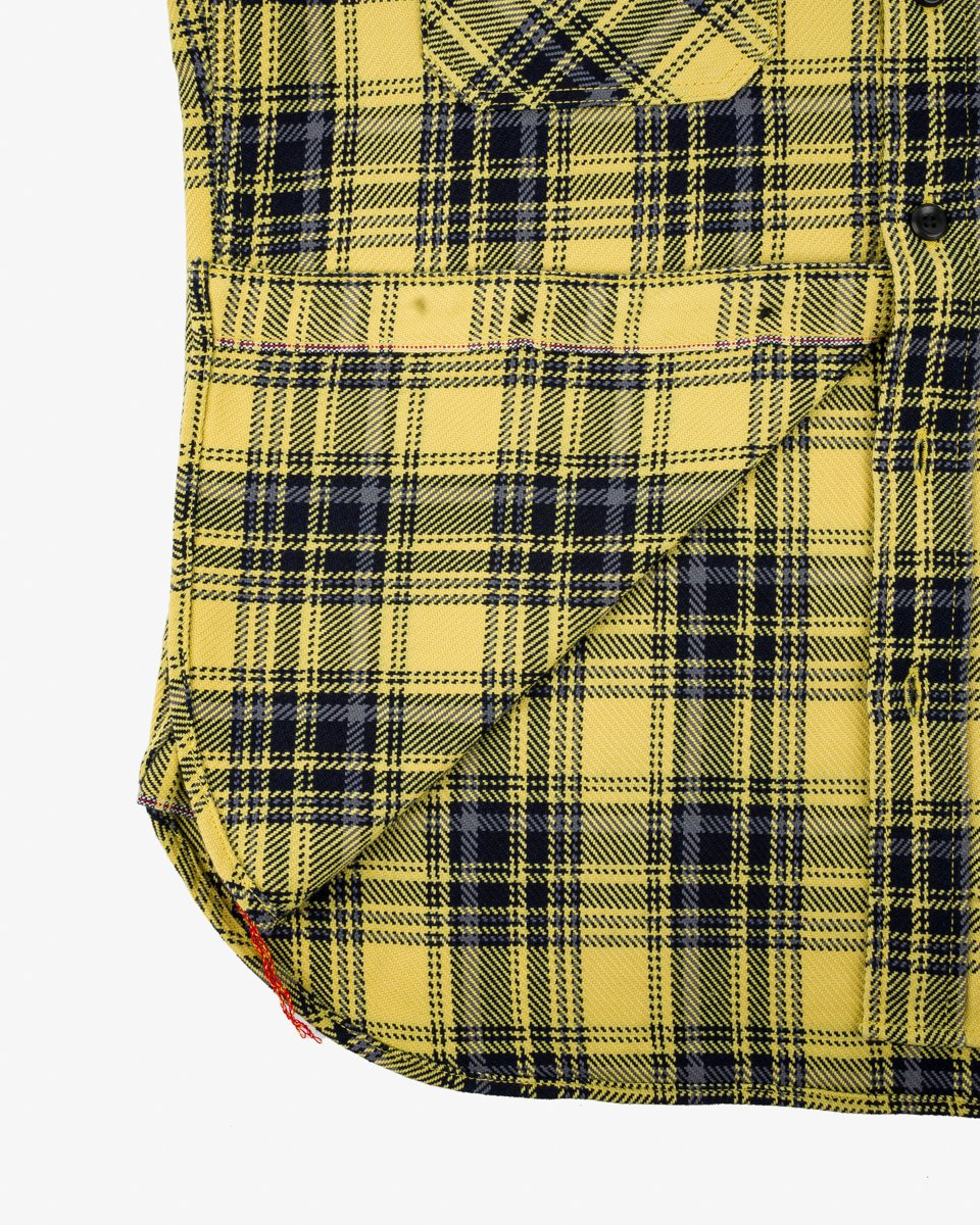 Iron Heart IHSH-412-YEL 9oz Selvedge Indigo Check Flannel Work Shirt - Yellow