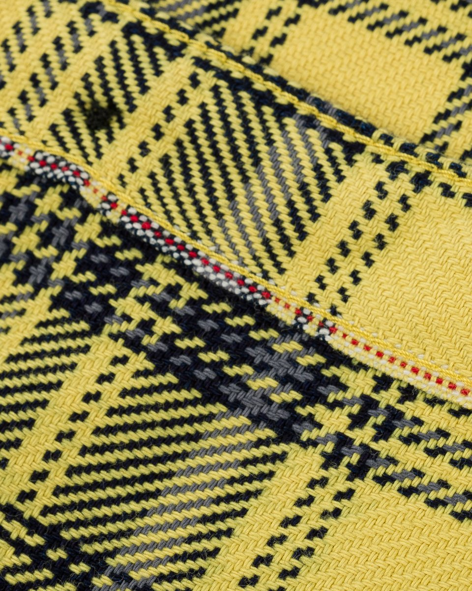Iron Heart IHSH-412-YEL 9oz Selvedge Indigo Check Flannel Work Shirt - Yellow