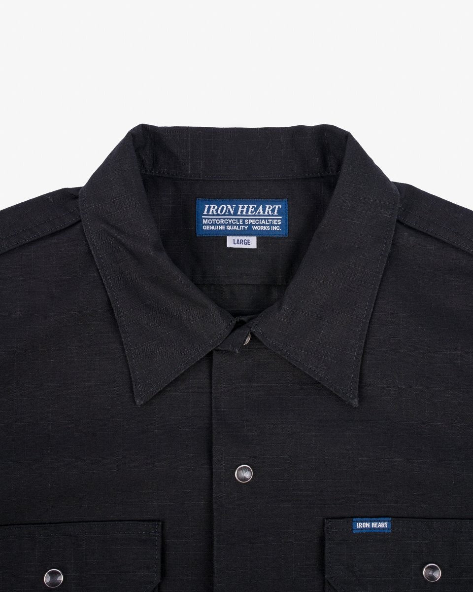 Iron Heart IHSH-415-BLK 8oz Ripstop Short Sleeved Mechanic Shirt - Black
