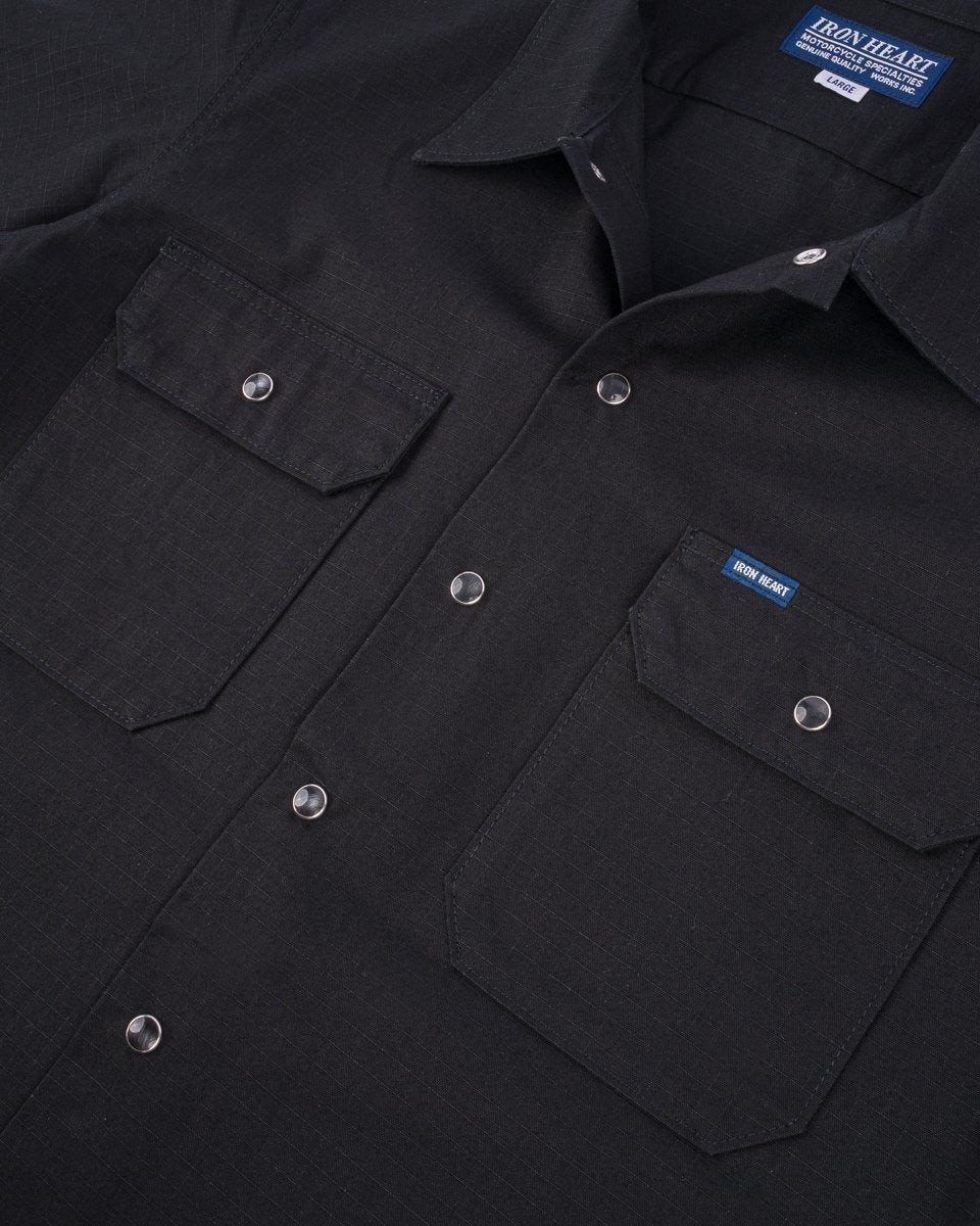 Iron Heart IHSH-415-BLK 8oz Ripstop Short Sleeved Mechanic Shirt - Black