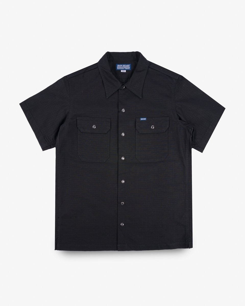Iron Heart IHSH-415-BLK 8oz Ripstop Short Sleeved Mechanic Shirt - Black