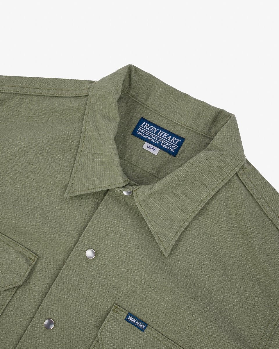 Iron Heart IHSH-415-GRN 8oz Ripstop Short Sleeved Mechanic Shirt - Military Green